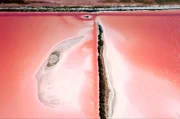 Das pinkfarbene Wasser zeigt den hohen Salzgehalt: Es wird durch eine winzige Alge, die aus Beta-Carotin besteht, gefärbt.