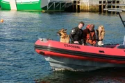 L-R: Rex (DIESEL VOM BURGIMWALD) and Charlie (JOHN REARDON) bring Peter and Lori Sadowski (GLEN MICHAEL GRANT & PAULA MORGAN) back safely.