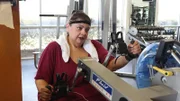 Karina exercises on stationary bike
