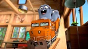 Die Lemminge haben aus einer Modelleisenbahn eine Achterbahn gebaut und vergnügen sich damit in der Rangerhütte. Doch die Freude ist nur von kurzer Dauer. Schon bald erscheint Grizzy, dem der Lärm gar nicht gefällt.  +++