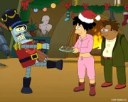 Außerirdische Weihnachten mit Bender (l.), Amy (M.) und Hermes (r.) ...