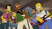 Gründen überraschend eine erfolgreiche Band: (v.l.n.r.) Lovejoy, Kirk, Apu, Dr. Hibbert und Homer ...