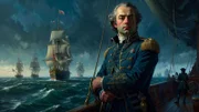 Illustration eines Porträts eines militärischen Führers auf einem Schiff