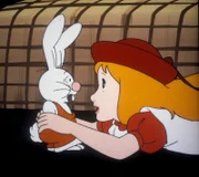 Dem armen Benny Bunny sträuben sich die Haare. Alice erzählt ihm eine Geschichte, die ihm viel zu spannend ist.
