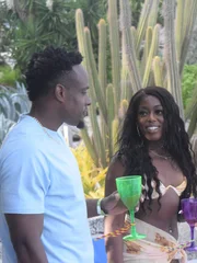 Martine and Steven at a pool party with Steven’s friends