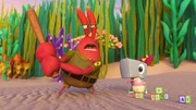 L to R Doug Lawrence as the voice of Larry the Lobster and Lori Alan as the voice of Pearl Crabs in KAMP KORAL: SPONGEBOB’S UNDER YEARS. Photo credit: Nickelodeon/Paramount+ © 2024, All Rights Reserved.