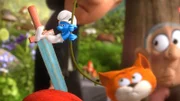 Ein einfacher Schlumpf versucht, die Falle zu aktivieren, um Gargamel zu fangen.