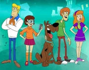 L-R: Fred Jones, Velma Dinkley, Scooby-Doo, Shaggy Rogers, Daphne Blake