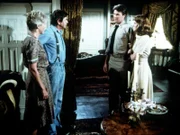 Erin (Mary Beth McDonough, r.) und der junge Marineoffizier Ashley Longworth (Jonathan Frakes, 2.v.r.) eröffnen Olivia (Michael Learned, l.) und John Walton (Ralph Waite, 2.v.l.), dass sie heiraten wollen ...