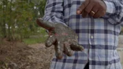 Hand mit Schlamm bedeckt