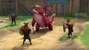 Drache Derke fühlt sich in die Enge getrieben und wird sehr wütend. Die Wikinger versuchen ihn zu fangen.