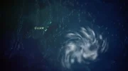 Karte mit der Position von Guam. Vergrößerung zeigt die Inselkette. Neues Sturmsystem im Südosten zu sehen.