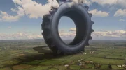 CGI image - Large wheel of a tractor