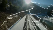 Eine Karte, die die Route des Glacier's Express zwischen Chur und dem majestätischen Oberalppass zeigt.