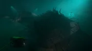 A broken MV Wilhelm Gustloff sits at the bottom of the Baltic Sea.