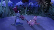Flip erzählt Maja und Willi von der Glücksblume und spielt ihnen auf seiner Geige etwas vor.