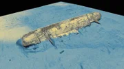 An image created using sonar data showing the RMS Empress of Ireland wreck resting at the bottom of the North Atlantic Ocean.