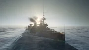 French battleship, Bouvet, glides through still waters as the sun sets. (Mallinson Sadler Productions)