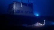 Looking up at the remains of the pilot house of cargo ship, SS El Faro.