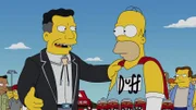 Schafft es Homer (r.), die Anweisungen seines Bosses H.K. Duff (l.) zu befolgen und keinen Alkohol mehr zu trinken?; Schafft es Homer (r.), die Anweisungen seines Bosses H.K. Duff (l.) zu befolgen und keinen Alkohol mehr zu trinken?