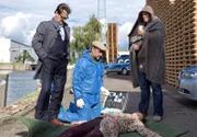 ARD HEITER BIS TÖDLICH - MORDEN IM NORDEN, III. Staffel der Krimiserie am Vorabend mit 8 neuen Folgen, Folge 36 "Der Griff ins Leere" am Dienstag (08.04.14) um 18.50 Uhr im Ersten. Finn Kiesewetter (Sven Martinek, r.) und Lars Englen (Ingo Naujoks, l.) glauben nicht an einen Selbstmord der Millionenerbin Bettina Carlström (Komparsin). Was sagt der Pathologe Dr. Strahl (Christoph Tomanek, M.)?