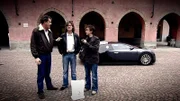 V.l.: Jeremy Clarkson. James May und Richard Hammond mit einem Bugatti Veyron in Alba.