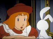 Alice versucht Benny Bunny zu überreden mit ihr das Wunderland zu besuchen.
