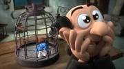 Der Gefangene verspricht Gargamel eine Story, die seine Mami stolz macht.