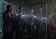 (v.l.n.r.) Dr. Tara Lewis (Aisha Tyler); Luke Alvez (Adam Rodriguez); Jennifer Jareau (A.J. Cook); David Rossi (Joe Mantegna)