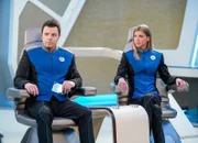 Seth MacFarlane (Capt. Ed Mercer), Adrianne Palicki (Cmdr. Kelly Grayson).