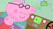 Papa Wutz (r.) zeigt Peppa (vorne), wie das Wohnmobil funktioniert.