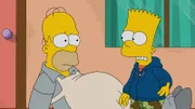 Nachdem Homer (l.) seinen Grill-Smoker erworben hat, wird er von Promi-Fernsehkoch Sotty Boom zu seinem Koch-Duell "Fresskalaktion" eingeladen. Doch plötzlich ist der Grill verschwunden. Bart (r.) und Lisa machen sich auf die Suche nach dem Dieb ...