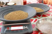 Close-up of gold pans.