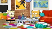 Ollie und Stanley basteln Origami, Moon spielt Videospiele.