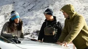 Ky Furneaux and Ed Stafford having a briefing with Teddy