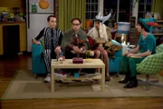 (l-r) Sheldon (Jim Parsons, ), Leonard (Johnny Galecki,), Raj (Kunal Nayyar), Howard (Simon Helberg)