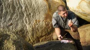 Matt Wright about to taste the eel he’s caught