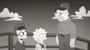 Da ihr Großvater (r.) jeden Tag einen Donut ins Meer wirft, um das Seemonster Homerzilla zu besänftigen, denken Bart (l.) und Lisa (M.) er sei verrückt. Doch bald werden sie eines Besseren belehrt ...