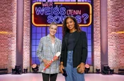 Die Kandidatinnen dieser Sendung: Die Gym­nas­tin und Olympia Goldmedaillengewinnerin Darja Varfolomeev (l.) und die Kugelstoßerin und Olympia Goldmedaillengewinnerin Yemisi Ogunleye (r.).; ARD WER WEISS DENN SOWAS? FOLGE 1171, "Darja Varfolomeev und Yemisi Ogunleye", am Donnerstag (10.10.24) um 18:00 Uhr im ERSTEN.
