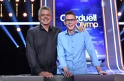 Die Kandidaten des Teams "Zehnkampf": Jürgen Hingsen (l.) und Frank Busemann (r.), beide Olympiateilnehmer und Ex-Zehnkämpfer.