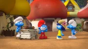 Papa Schlumpf ist wenig begeistert von der Idee, eine Party mit Gargamel zu feiern.