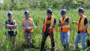 Laird Niven (l.), Gary Drayton (2.v.l.), Rick Lagina (m.), Alex Lagina (r.)