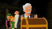 Herr von Zitter nimmt all seinen Mut zusammen, um die Kiste mit dem Vermächtnis seines Vorfahren zu öffnen.