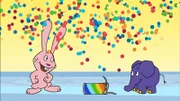 Hase und Elefant machen eine Party.