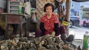 Gilt als die schnellste Austern-Knackerin ihrer Straße: Li Xiang schafft bis zu 15 Muscheln pro Minute. Die Frauen liefern sich einen kleinen Wettbewerb, und Lis Nachbarin kommt schon fast an sie ran.