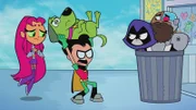 v.li.: Starfire, Beast Boy, Robin, Raven, Cyborg