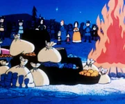 Die Beute der Wikinger ist am Lagerfeuer aufgestellt und wartet auf ihre Verteilung.