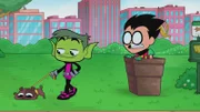 Beast Boy (m.), Robin (r.)