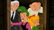 Bibi (r.), Schubia (2.v.l.), Herr von Zitter (l.) und der Geist (2.v.r.) sind auf der Suche nach dem Vermächtnis von Zitters Vorfahren.