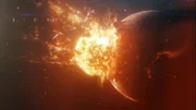 Theia - ein fast marsgroßer Protoplanet - kollidiert mit rund 32.000 Kilometern pro Stunde mit der noch jungen Erde. Damit ist der Weg frei für die Entstehung unseres Mondes.